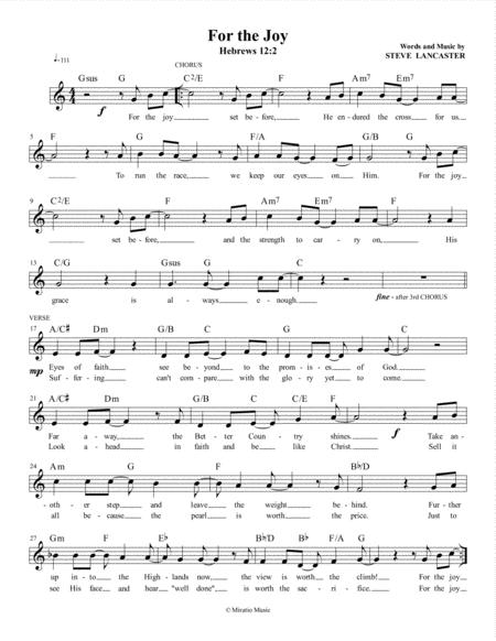 For The Joy Hebrews 12 2 Worship Chorus Lead Sheet Sheet Music