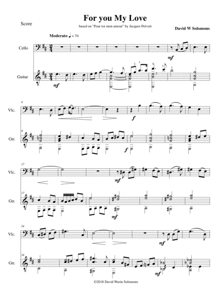 Free Sheet Music For You My Love For Cello And Guitar