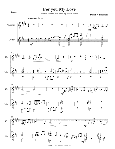 For You My Love For Clarinet And Guitar Sheet Music