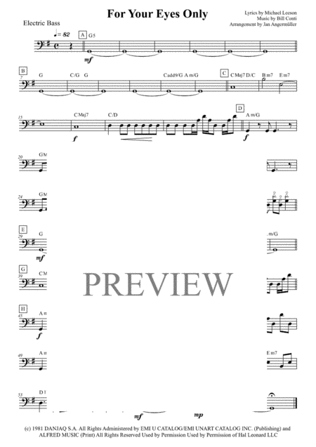 Free Sheet Music For Your Eyes Only E Bass Part Transcription Of Original Sheena Easton Recording