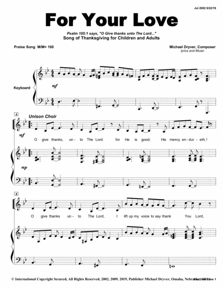 For Your Love Thanksgiving Praise Song Sheet Music