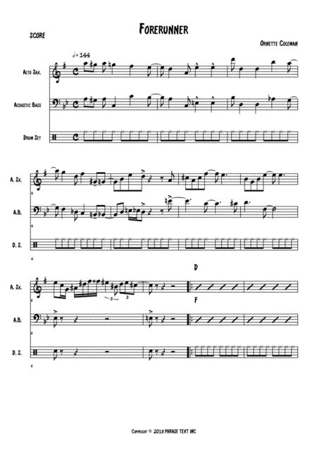 Forerunner Score Alto Sax Acoustic Bass Drums Sheet Music