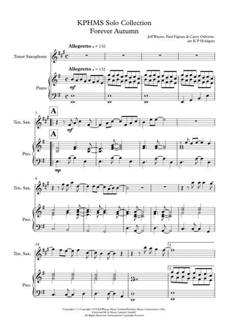 Forever Autumn Solo For Tenor Sax Piano In G Major Sheet Music