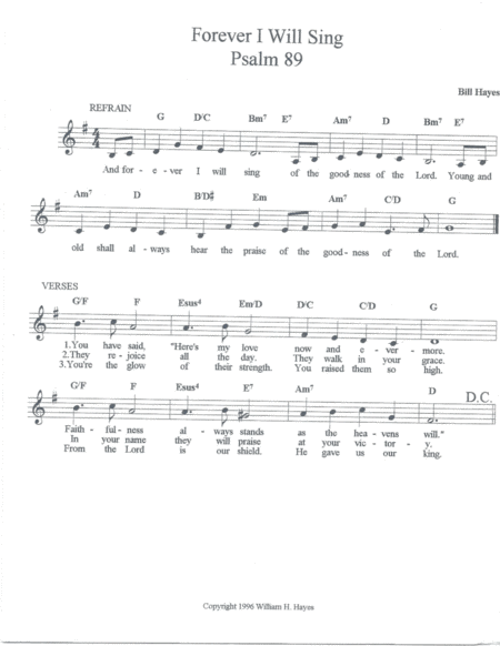 Free Sheet Music Forever I Will Sing Psalm 89 Song