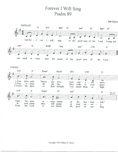 Forever I Will Sing Psalm 89 Song Sheet Music