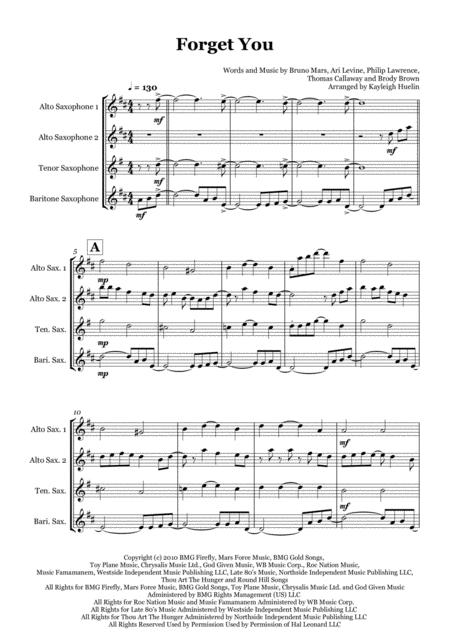 Free Sheet Music Forget You By Cee Lo Green Saxophone Quartet Aatb