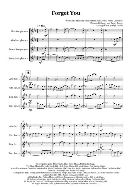 Free Sheet Music Forget You By Cee Lo Green Saxophone Quartet Aatt