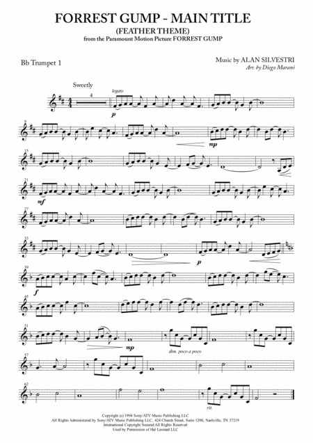 Forrest Gump Main Title Feather Theme For Brass Quartet Sheet Music