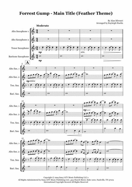 Forrest Gump Main Title Feather Theme Saxophone Quartet Aatb Sheet Music