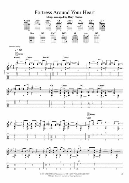 Free Sheet Music Fortress Around Your Heart Sting For Solo Fingerstyle Guitar