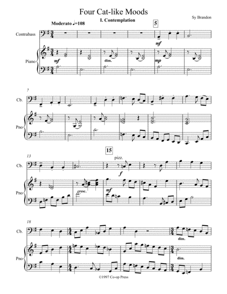 Free Sheet Music Four Cat Like Moods For Double Bass And Piano