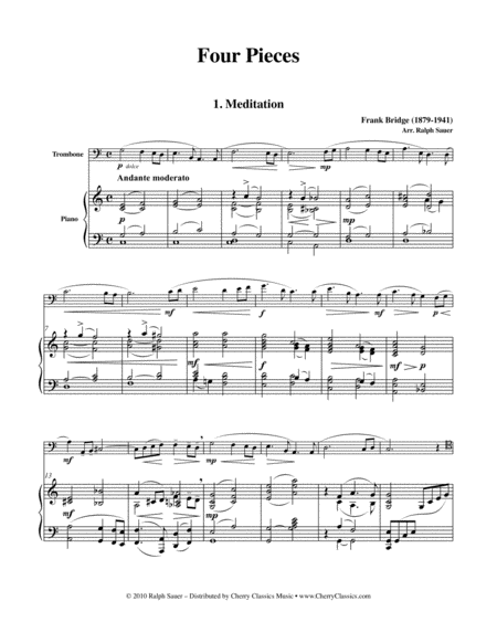 Four Pieces For Trombone Piano Sheet Music