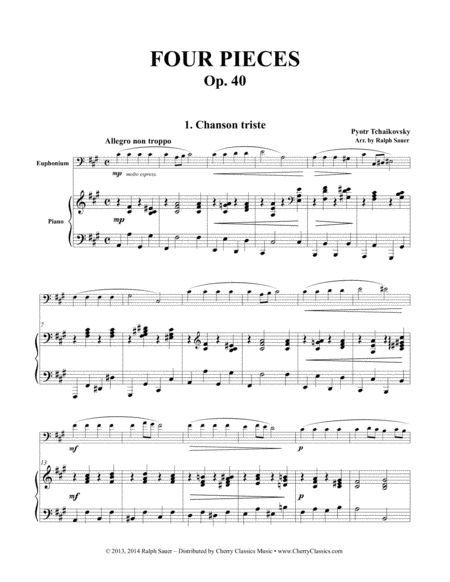 Free Sheet Music Four Pieces Op 40 For Euphonium And Piano