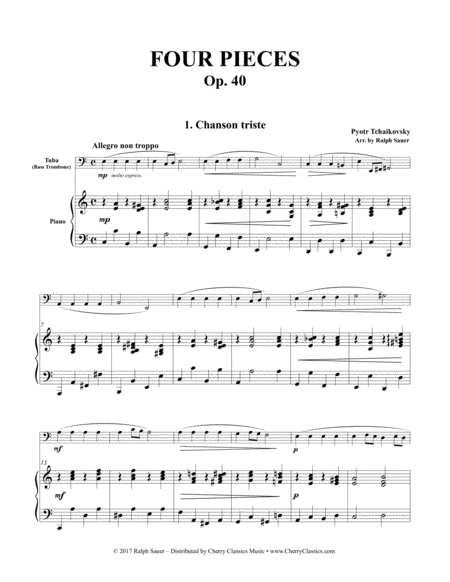 Free Sheet Music Four Pieces Op 40 For Tuba Or Bass Trombone And Piano