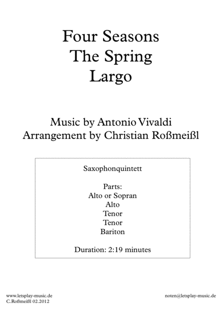 Free Sheet Music Four Seassons The Spring Largo