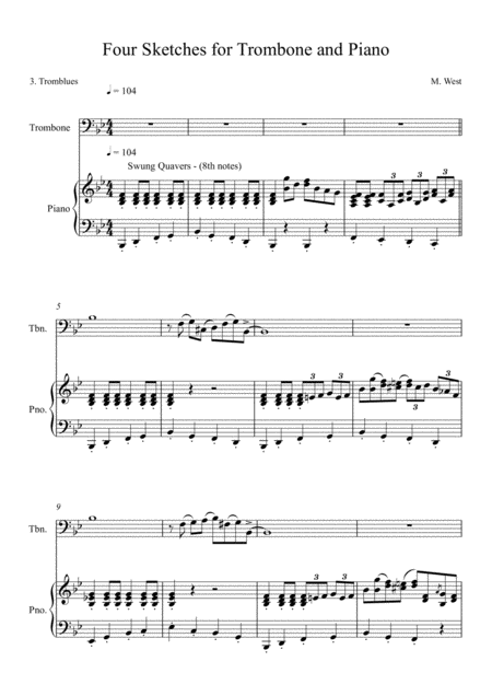 Free Sheet Music Four Sketches For Trombone Piano 3 Tromblues