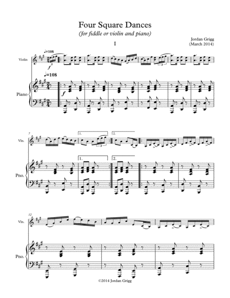 Free Sheet Music Four Square Dances For Violin Or Fiddle And Piano