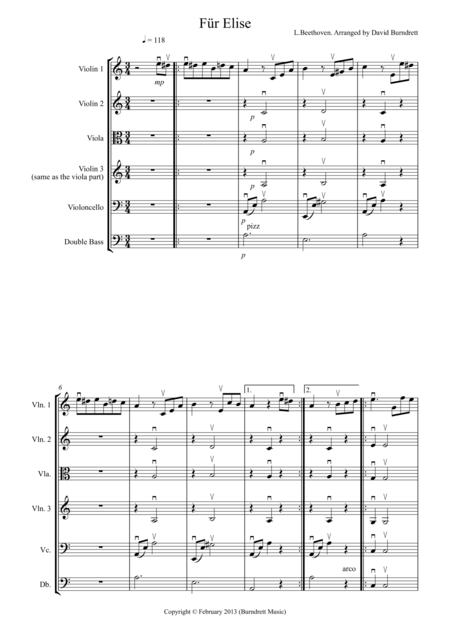 Free Sheet Music Fr Elise For String Orchestra