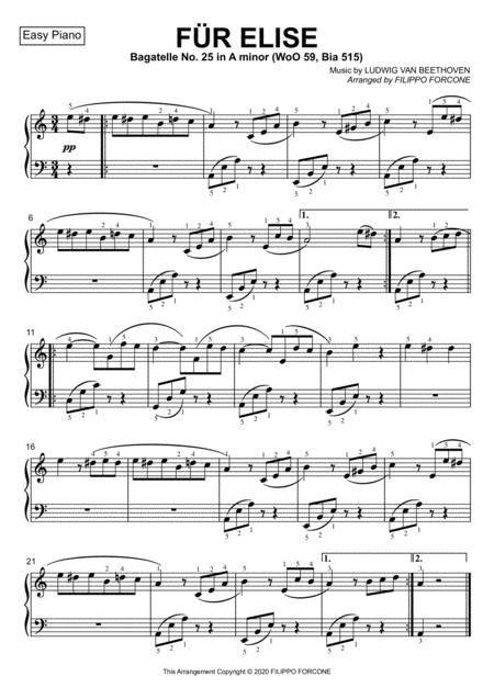 Free Sheet Music Fr Elise Ludwig Van Beethoven Easy Piano