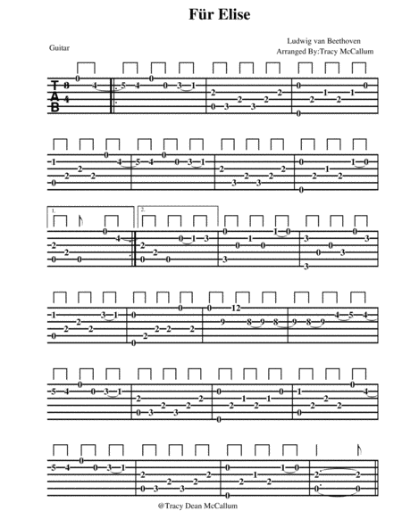 Fr Elise Ludwig Van Beethoven Guitar Tablature Sheet Music