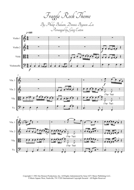 Fraggle Rock Theme Arranged For String Quartet By Greg Eaton Score And Parts Perfect For Gigging Quartets Sheet Music