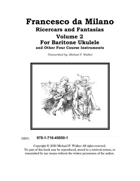 Francesco Da Milano Ricercars And Fantasias Volume 2 For Baritoen Ukulele Sheet Music