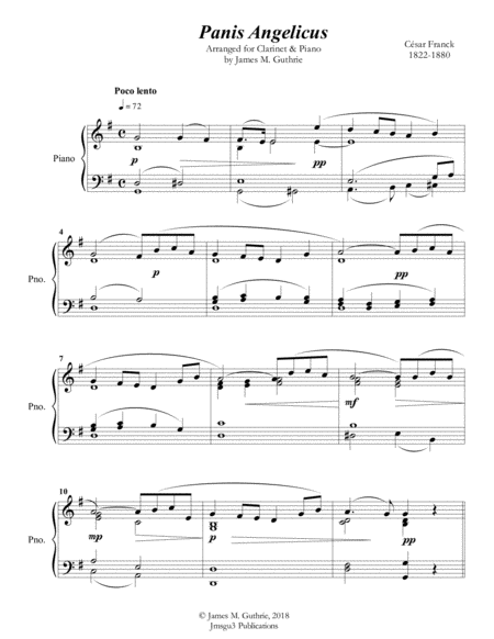 Franck Panis Angelicus For Clarinet Piano Sheet Music