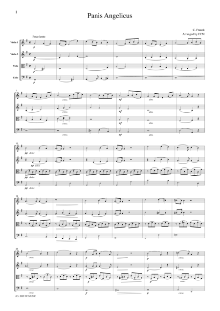 Franck Panis Angelicus For String Quartet Cf201 Sheet Music