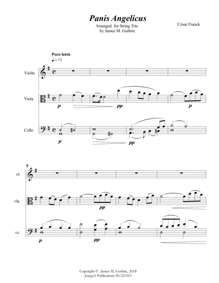 Franck Panis Angelicus For String Trio Sheet Music