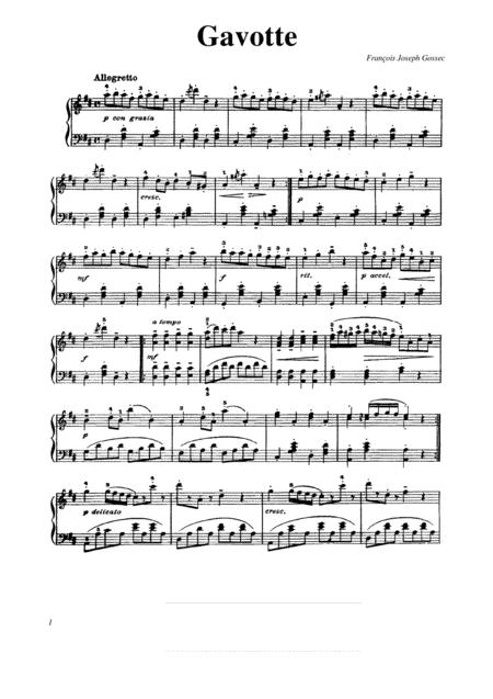 Free Sheet Music Francois Joseph Gossec Gavotte In D Major Piano Solo Original Version