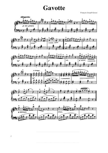 Francois Joseph Gossec Gavotte In D Major Piano Solo Original Version Sheet Music