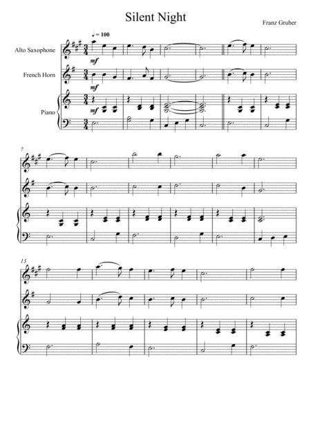 Free Sheet Music Franz Gruber Silent Night Alto Saxophone And French Horn Duet