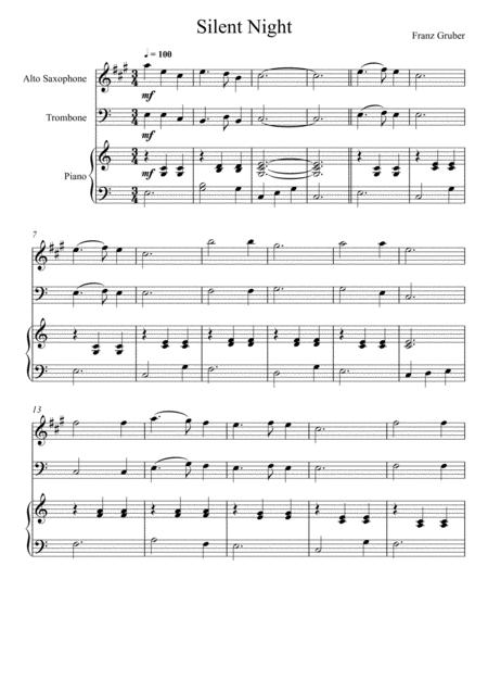 Free Sheet Music Franz Gruber Silent Night Alto Saxophone And Trombone Duet