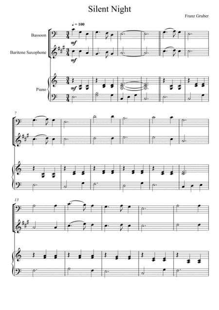 Free Sheet Music Franz Gruber Silent Night Bassoon And Baritone Saxophone Duet