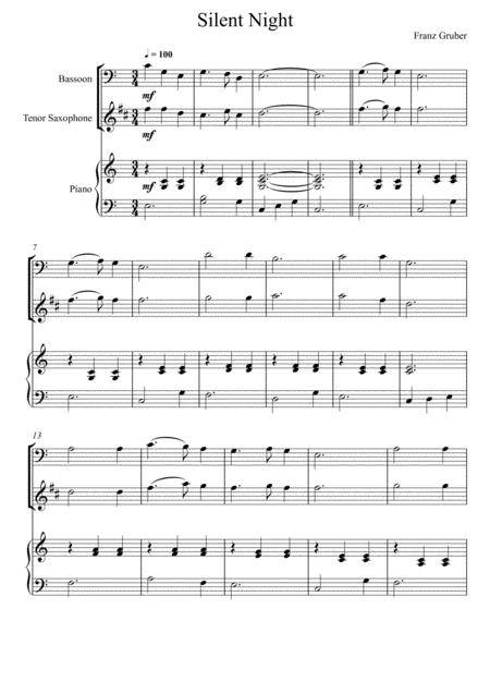 Free Sheet Music Franz Gruber Silent Night Bassoon And Tenor Saxophone Duet