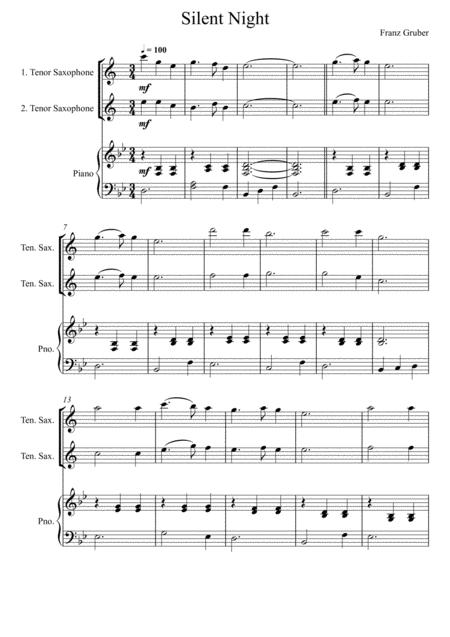 Free Sheet Music Franz Gruber Silent Night Bb Key Tenor Saxophone Solo