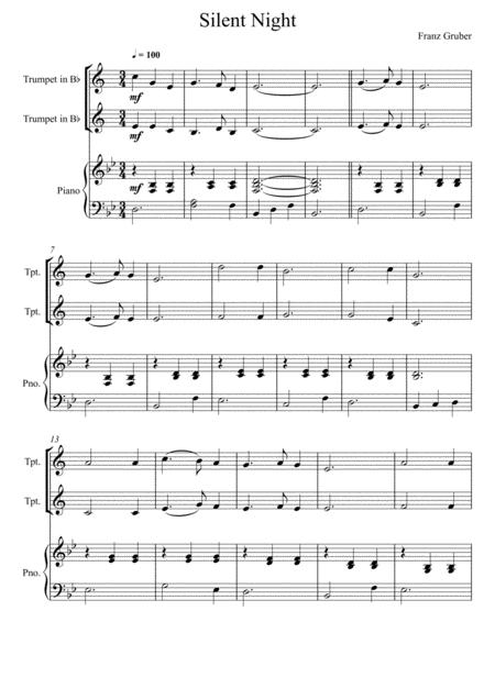 Free Sheet Music Franz Gruber Silent Night Bb Key Trumpet Solo