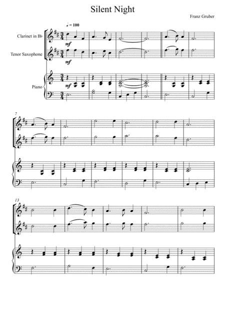 Free Sheet Music Franz Gruber Silent Night Clarinet And Tenor Saxophone Duet