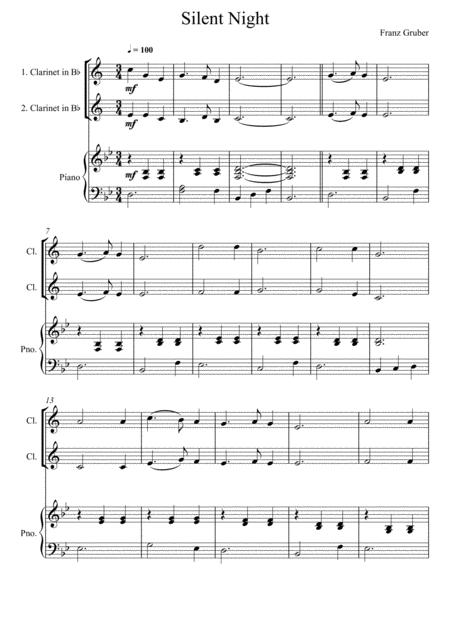 Free Sheet Music Franz Gruber Silent Night Clarinet Duo