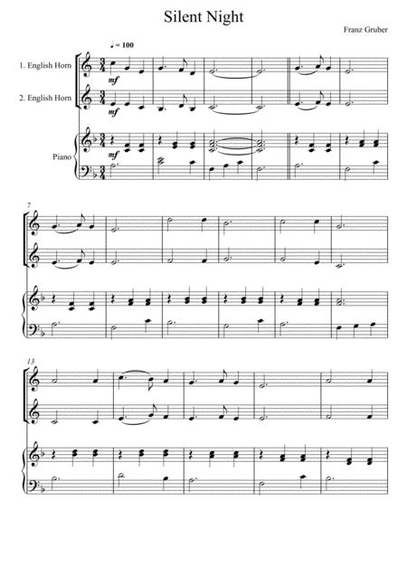 Franz Gruber Silent Night F Key English Horn Solo Sheet Music