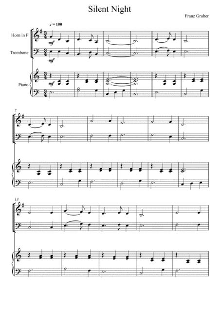 Franz Gruber Silent Night Horn In F And Trombone Duet Sheet Music