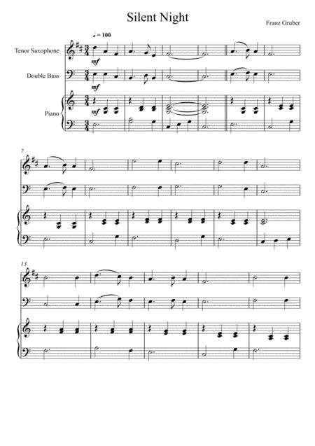 Franz Gruber Silent Night Tenor Saxophone And Double Bass Duet Sheet Music