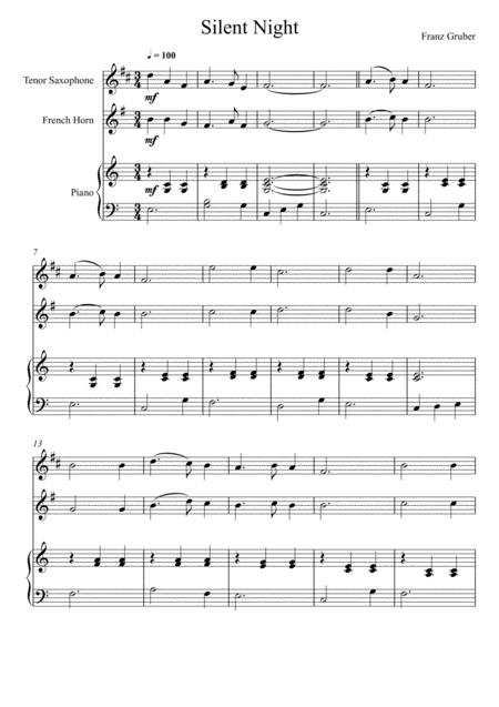 Free Sheet Music Franz Gruber Silent Night Tenor Saxophone And French Horn Duet