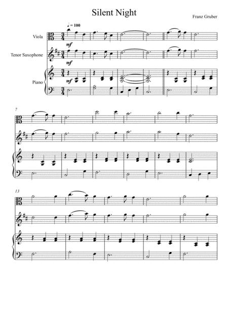 Franz Gruber Silent Night Viola And Tenor Saxophone Duet Sheet Music