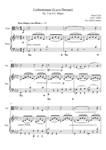 Franz Liszt Lieberstraum Love Dream Viola Solo Sheet Music