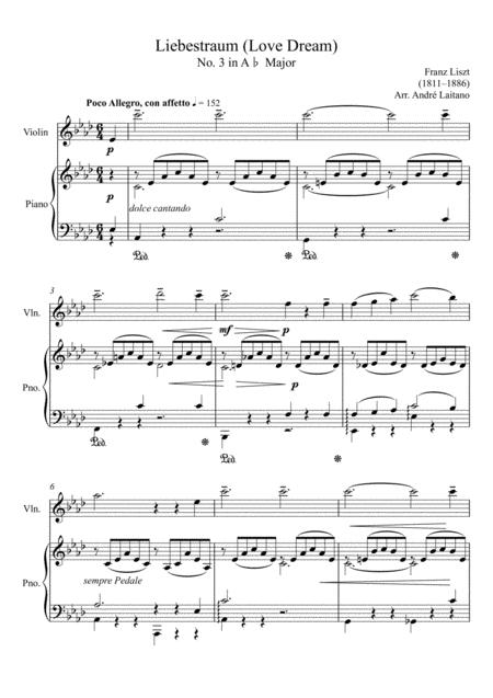 Franz Liszt Lieberstraum Love Dream Violin Solo Sheet Music