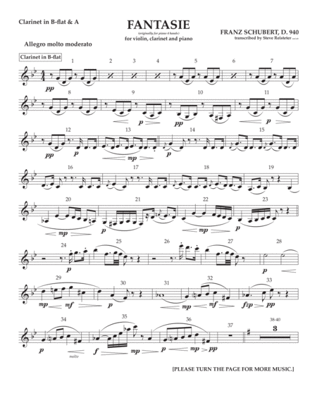 Free Sheet Music Franz Schubert Fantasie D 940 Arranged For Violin Clarinet And Piano