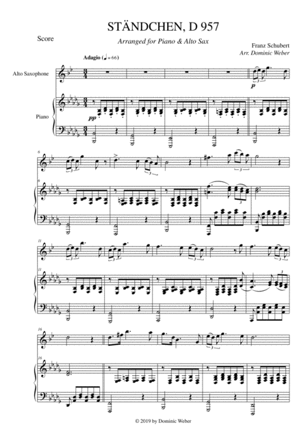 Franz Schubert Stndchen D 957 For Alto Saxophone Piano Sheet Music