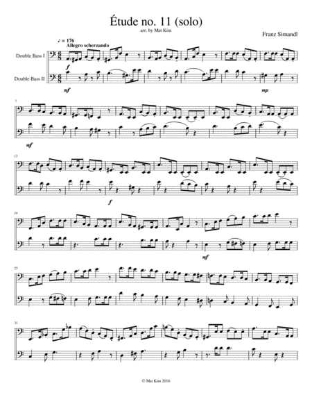 Franz Simandl Tude No 11 For Two Double Basses Sheet Music