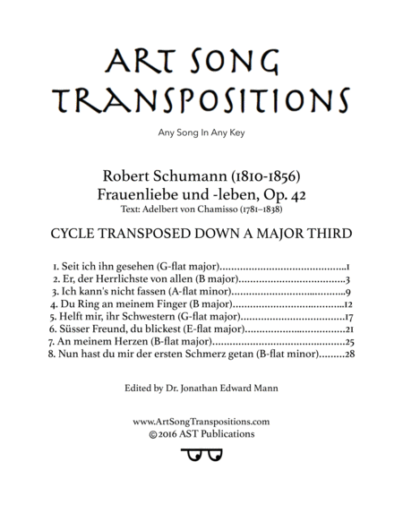 Free Sheet Music Frauenliebe Und Leben Op 42 Transposed Down A Major Third